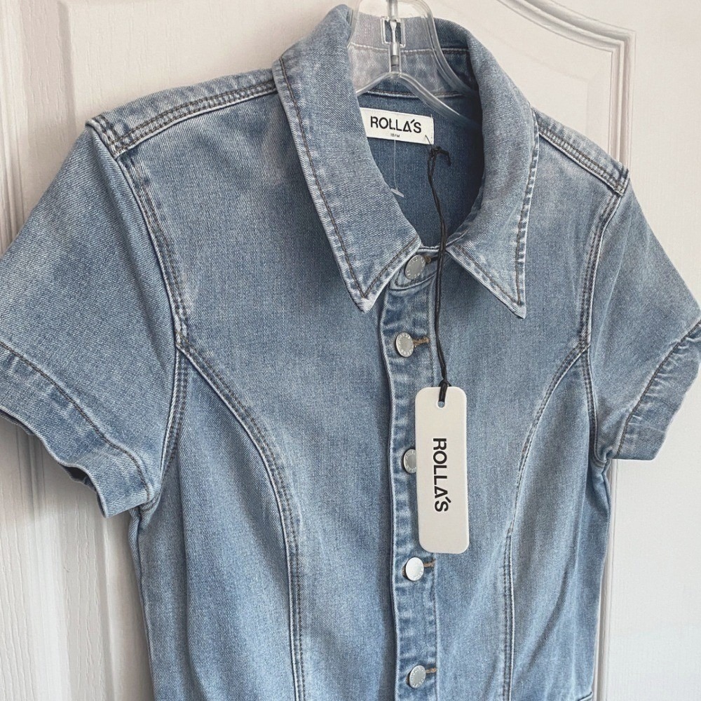 Rolla's Sailor Jumpsuit Light Vintage Blue Size 10M NWT Wide-Leg High-Rise Retro - Picture 12 of 16